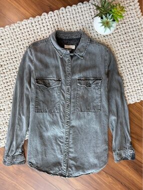 Pilcro by Anthropologie | Black Denim Lyocell Button Up Long Sleeve Top | Small